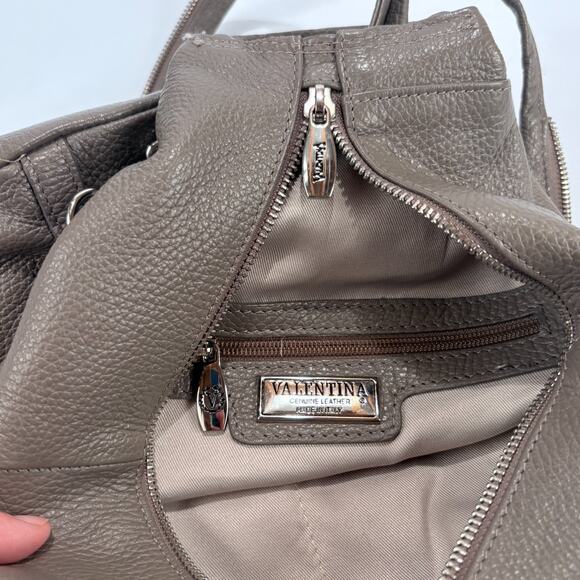 EUC Valentina Italian Leather Backpack Convertible Gray Sling Bag Zipper Medium - Picture 8 of 11